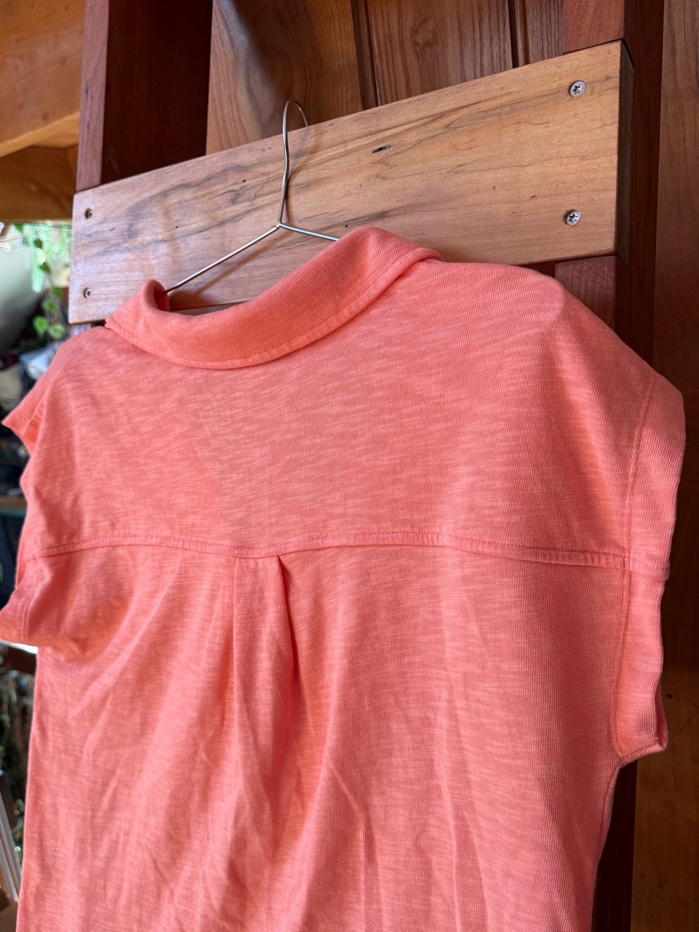 LOFT NWOT Coral Peach Slub Knit Short Sleeve Collared Polo Popover Top - Size M - Picture 6 of 7